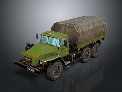 Green Military Truck With Canvas Covered Cargo Bed And Transport Features 3d model