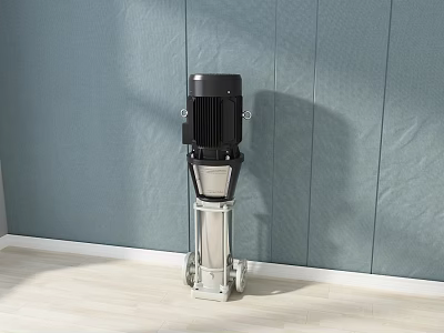 Industrial Vertical Multistage Pump With Black Motor Stainless Steel Body Indoor Workshop Setting 3d model
