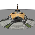 Domed Architectural Structure With Golden Roof Cross Steps And Green Lawn