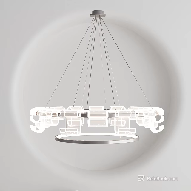 Modern White Chandelier With Minimalist Geometric Design Multiple Lights And Circular Base 3d model