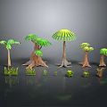 Different Types of Green Plants Including Tropical Trees and Small Grass