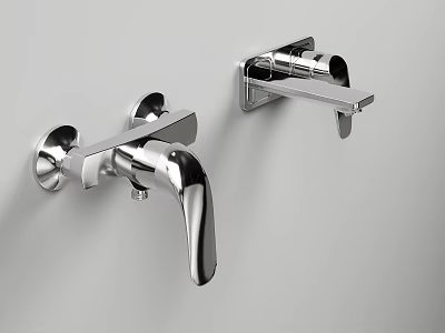 Modern Wall Mounted Chrome Bathroom Faucets With Sleek Silver Finish Design 3d model