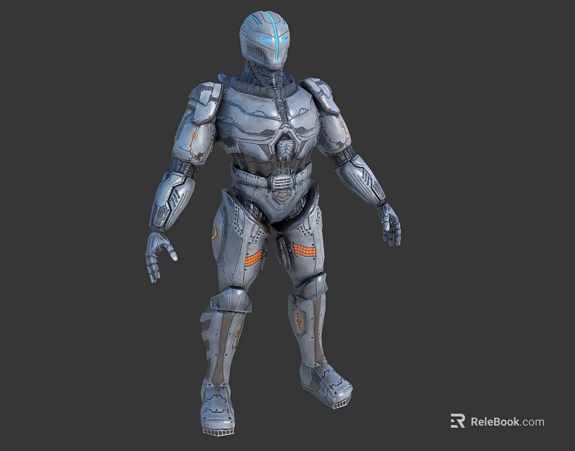 Detailed Sci-Fi Mechanical Robot Character With Metallic Armor And Blue Accents 3d model 