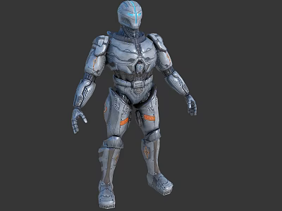 Detailed Sci-Fi Mechanical Robot Character With Metallic Armor And Blue Accents 3d model