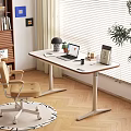 Modern Home Office Desk With Laptop Table Lamp Books Chair And Potted Plant