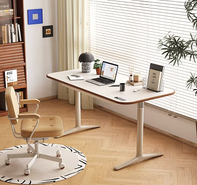 Modern Home Office Desk With Laptop Table Lamp Books Chair And Potted Plant 3d model