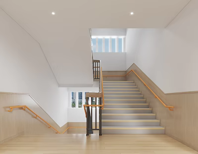 Kindergarten Staircase With Safety Handrails And Bright Space 3d model