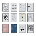 Colorful And Black White Photo Wall Decor With Alphabet Prints Animal Art Typography Designs