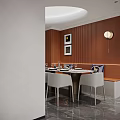 Modern Living Dining Room Interior With Sofa Coffee Table Circular Painting And Marble Wall