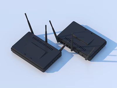 Two Black Wireless Routers With External Antennas For Modern Home Network 3d model