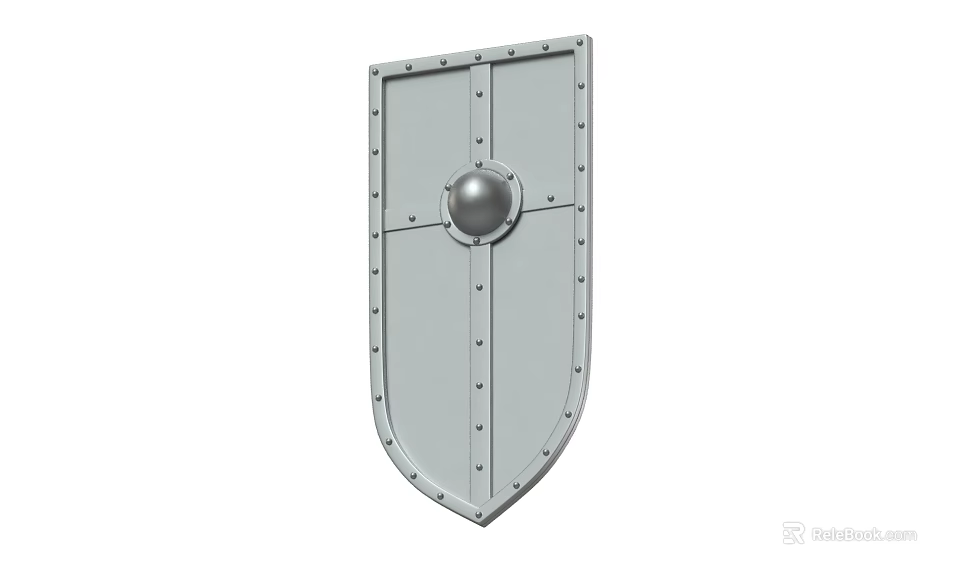 Medieval Metal Shield with Rivets and Central Metal Boss for Defense 3d model 