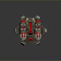 Sci Fi Mechanical Turret With Dual Red Silver Barrels And Camouflage Base