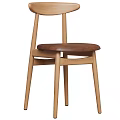 Modern Wooden Dining Chairs With Brown Leather Seat And Simple Design
