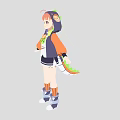 Cartoon Woman With Orange Pink Hair Wearing Hoodie Black Skirt And Green Accessory