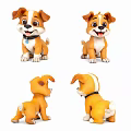 Cute Puppy Toy Four Different Angles View With Orange White Fur And Black Collar