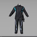 Gray Blue Paneled Jacket Pants Set with Stand Collar Blue Stripes Black Crossbody Bag