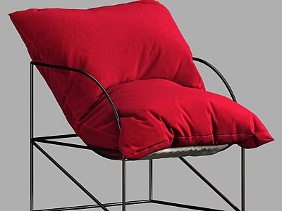 Modern Leisure Chair With Red Cushion And Black Metal Frame Design 3d model