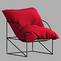 Modern Leisure Chair With Red Cushion And Black Metal Frame Design