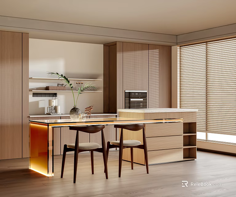 Modern Luxury Dining Table Set With Wooden Chairs And Marble Top In Open Space 3d model 
