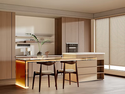 Modern Luxury Dining Table Set With Wooden Chairs And Marble Top In Open Space 3d model