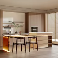 Modern Luxury Dining Table Set With Wooden Chairs And Marble Top In Open Space