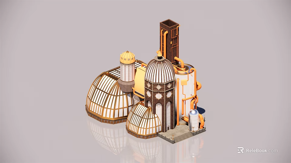 Islamic Style Architectural Model With Golden Domes Latticed Windows And Minaret Tower 3d model 