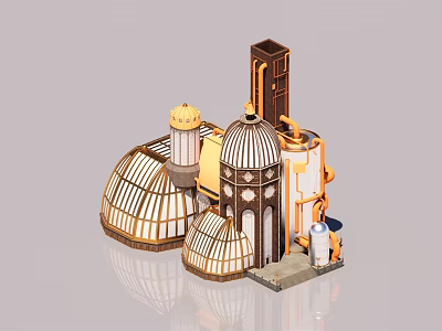 Islamic Style Architectural Model With Golden Domes Latticed Windows And Minaret Tower 3d model