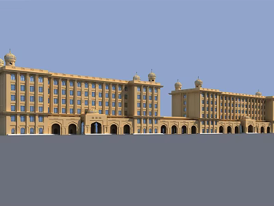 Grand Yellow Classical Building With Domes Arched Doorways And Symmetrical Design 3d model