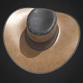 Brown Leather Wide Brimmed Hat With Black Top And Stitching Details