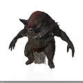 Ferocious Horned Boar Like Mythical Creature With Red Back Black Body And Chain