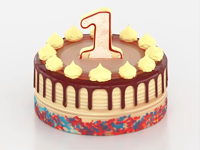 Birthday Cake Pastry Anniversary Cake 3d model