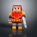 Pixel Art Armored Character With Orange Armor Holding White Weapon On Gradient Background 3d model