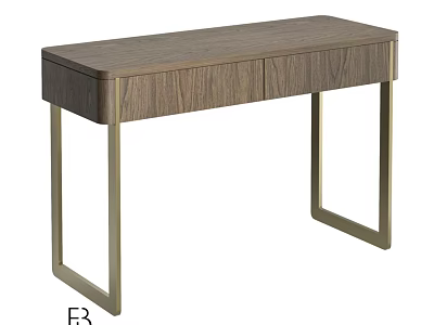 Modern Walnut Dining Table With Two Drawers And Brass Metal Legs 3d model