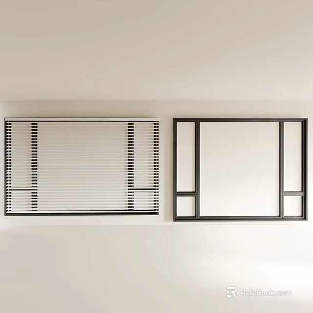 Modern Interior Window Blinds With White Slats And Black Frame Design 3d model 