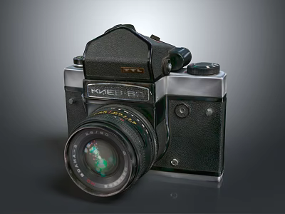 Vintage Kiev Film Camera With Black Silver Body And Green Reflective Lens 3d model