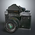 Vintage Kiev Film Camera With Black Silver Body And Green Reflective Lens