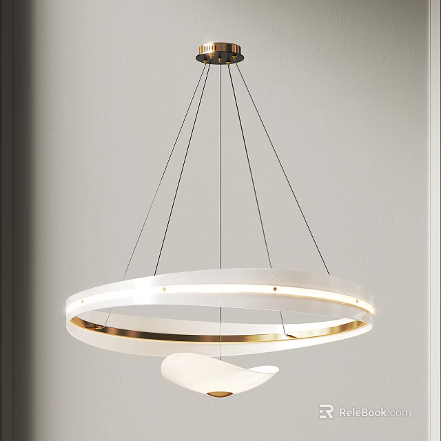 Modern Circular Ring Chandelier With White Gold Metal Frame And Soft Lighting 3d model 