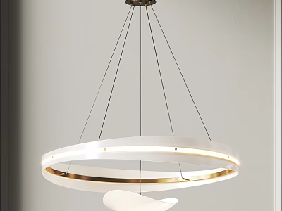 Modern Circular Ring Chandelier With White Gold Metal Frame And Soft Lighting 3d model