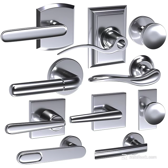 Modern Metal Door Handles With Various Sleek Styles And Designs 3d model 