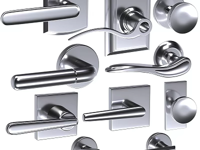 Modern Metal Door Handles With Various Sleek Styles And Designs 3d model