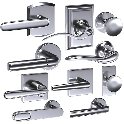Modern Metal Door Handles With Various Sleek Styles And Designs 3d model