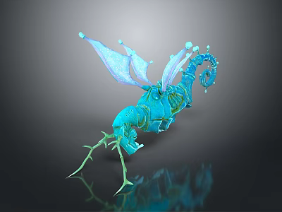 Blue Green Mythical Creature 3D Model With Glowing Wings Horns And Scorpion Tail 3d model