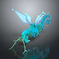 Blue Green Mythical Creature 3D Model With Glowing Wings Horns And Scorpion Tail