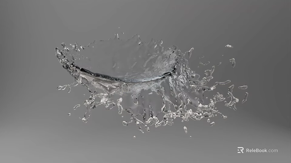 Transparent Water Splash With Dynamic Splashing Droplets In Mid Air 3d model 