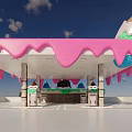 Colorful Ice Cream Themed Service Station With Pink Dripping Canopy And Cone Decorations