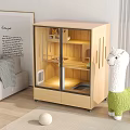 Miniature Garden Decor Display in Wooden Glass Door Cabinet with Warm Lighting and Alpaca Ornament