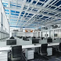 Modern Public Office Space Interior Design With Open Workstations Computers Large Windows And Ceiling Structure 3d model