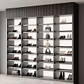 Modern Shoe Cabinet with Multiple Shelves Holding Various Shoes and Bags