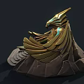 Golden Ornate Throne With Intricate Design Stone Steps And Rock Base