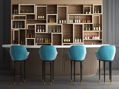 Light Luxury Bar Chair Combination Bar Table Bar Chair 3d model